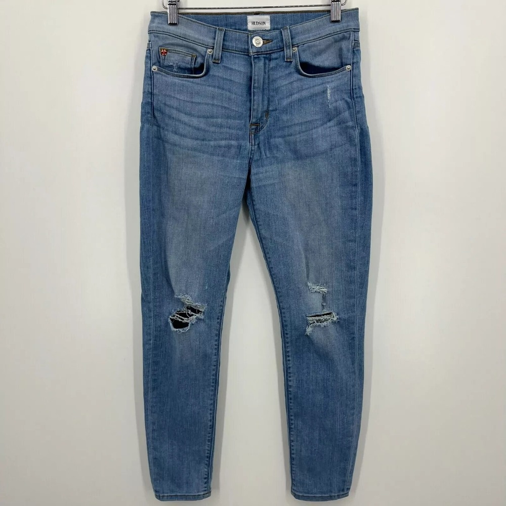 Hudson Blair High Waist Super Skinny Ankle Jeans Ditz Distressed Size 28